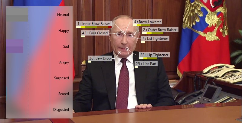 Ekspresja smutku na twarzy Władimira Putina.